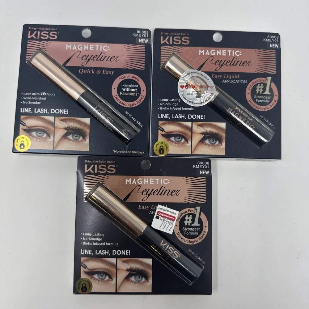 3 - KISS Magnetic Eyeliner Quick And Easy, Black, 0.17 oz 80608 KMEY01
